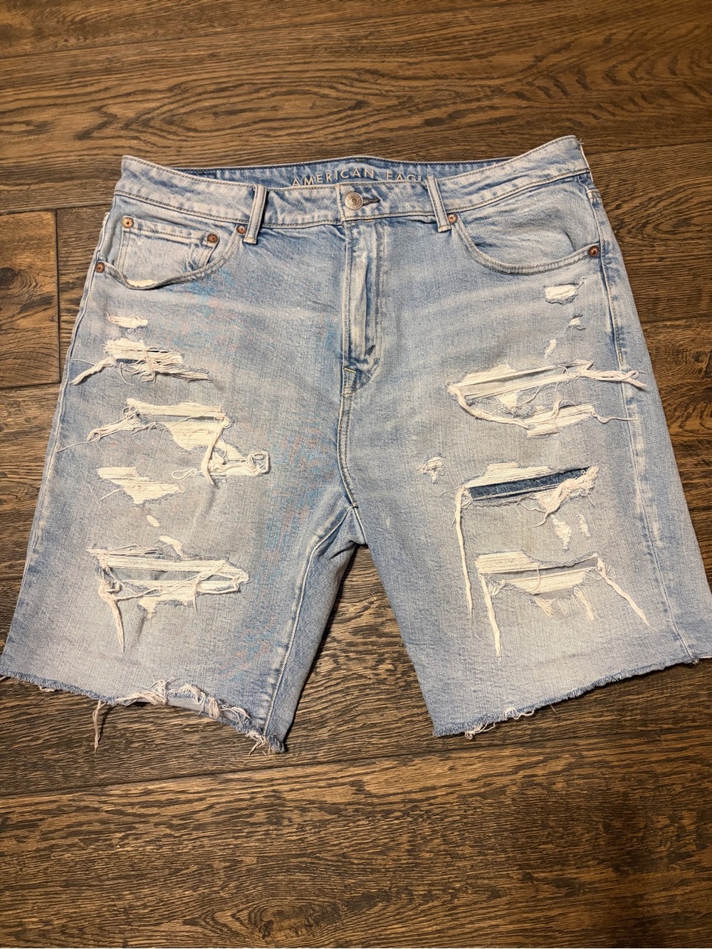 American Eagle Outfitters Light Wash Distressed Denim Shorts